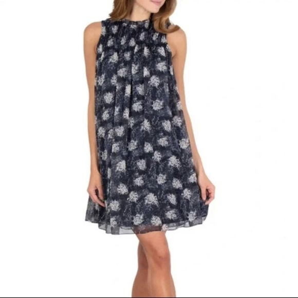 Joie Sleeveless High Neck Dark Blue Floral Mini Dress - Picture 3 of 8